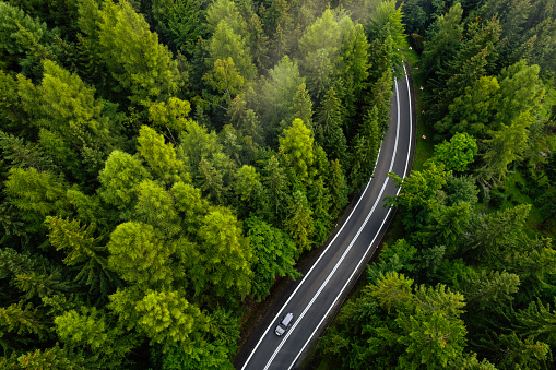 winding mountain road (drone view)