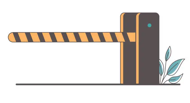 Vector illustration of Transport car barrier gate railroad road automatic parking stop concept. Vector flat graphic design illustration