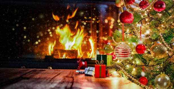 istock Christmas Tree and Ornaments with Fireplace 1750715176