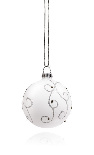 Hanging Christmas Ornament on White with Reflection