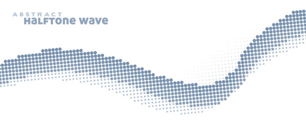 추상적인 하프톤 푸르스름한 회색 물결. 간단한 벡터 그래픽 - textured sine wave spotted halftone pattern stock illustrations