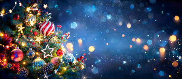 istock Christmas Tree With Ornaments In Eve Blue Night And Defocused Lights 1750767394