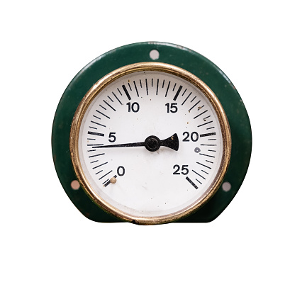 Original industrial vintage dial indicator. White background