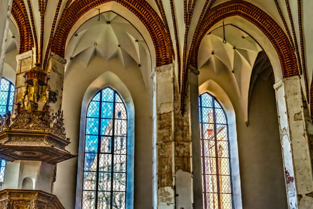 Windows Basilica St Nicholas Church Gdansk Poland. Originally built in 1200s, Present church built in 1300s.