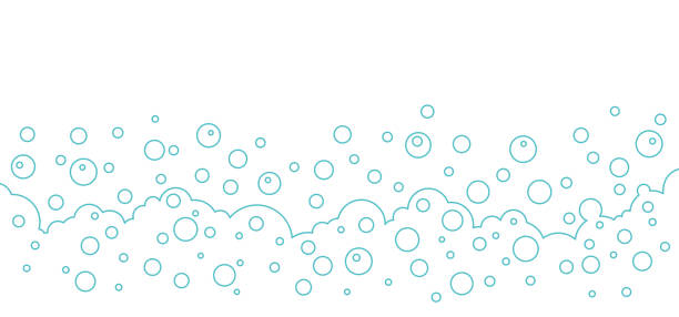 istock Soap bubbles blue background, cartoon foam outline frame, water line pattern, transparent suds. Abstract vector 1750792565