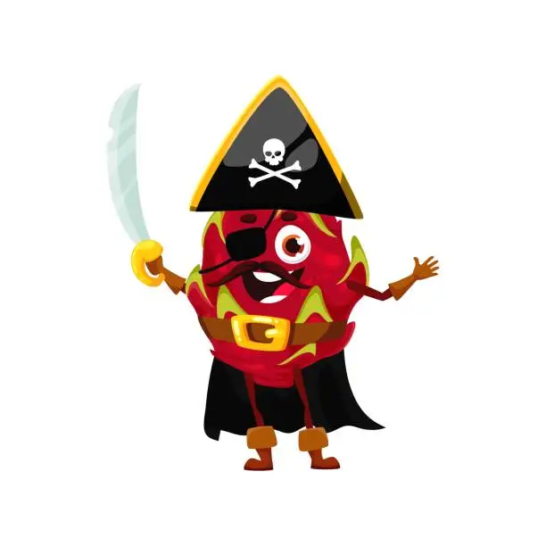 Vector illustration of Cartoon Halloween dragon fruit in pirate costume