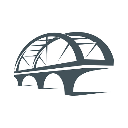 Bridge icon, vector viaduct construction of urban architecture building or transport infrastructure element. Arch bridge over river, road or railway isolated silhouette with stone column arches