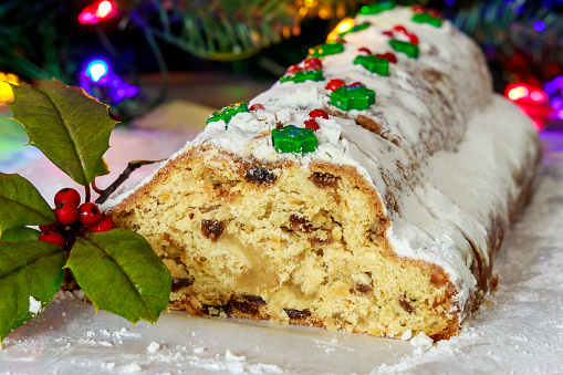 Stollen is a traditional German Christmas cake made with marzipan.