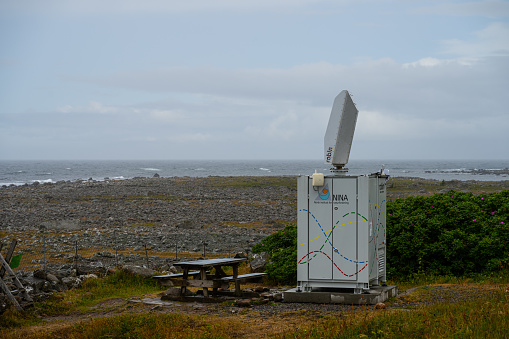 Farsund, Norway - July 02 2023: Robin bird radar installed at Lista lighthouse.