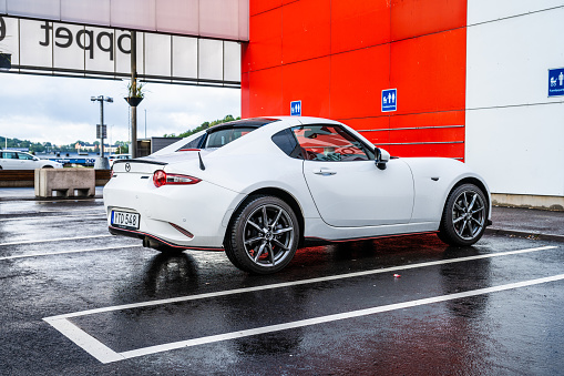 Gothenburg, Sweden - July 31 2023: White 2018 Mazda MX-5 RF 2.0 on a parking lot.