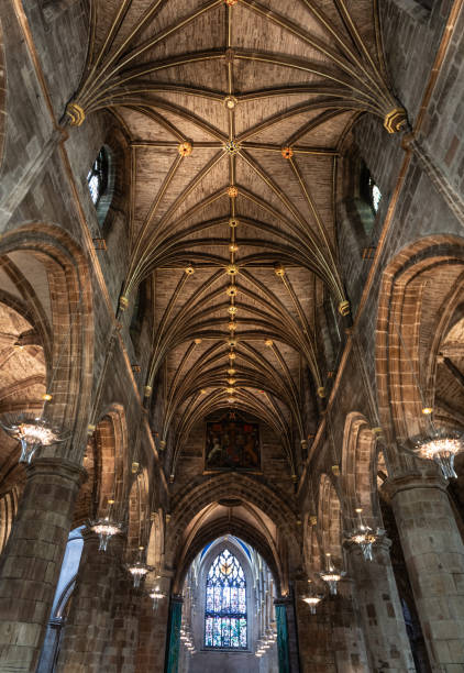 istock looking up at ceiling and windows at St. Giles Cathedral, Edinburgh, Scotland 1750834874