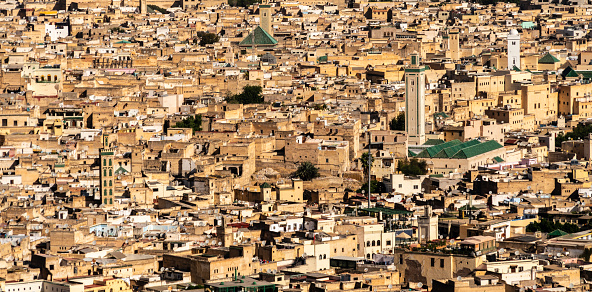 High angle view of the medina of the city of Fez, Morocco