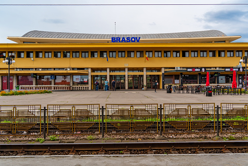 Brighton, United Kingdom - Sep 26, 2023: Brighton & Hove Railway Station in East Sussex, England, with people in the background