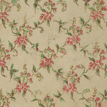 Close up of antique paper texture with Victorian floral pattern full frame.
