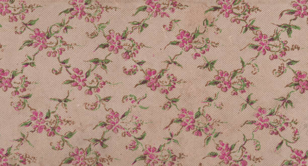 Pink Antique Paper Texture Background with Victorian Floral Pattern