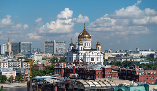 July 13, 2022, Moscow, Russia. View of the Cathedral of Christ the Savior in the center of the Russian capital on a summer day.