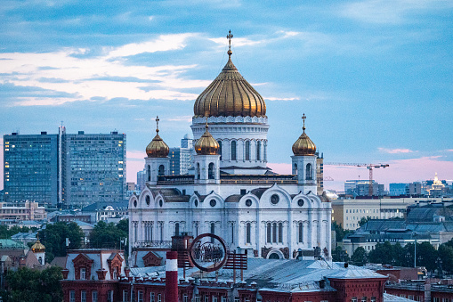 July 15, 2022, Moscow, Russia. View of the Cathedral of Christ the Savior in the center of the Russian capital on a summer morning.