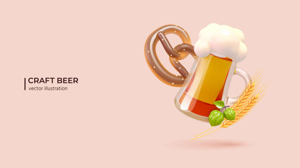 Realistyczny projekt 3d szklanki do piwa, ilustracja wektorowa – artystyczna grafika wektorowa