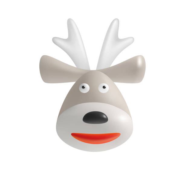 istock Cartoon Deer Face. 3D icon of a funny smiling deer head isolated on white background. Xmas symbol. Cute Cartoon Design Element for Christmas and New Year Holidays. Stock 3d Vector illustration 1750965878
