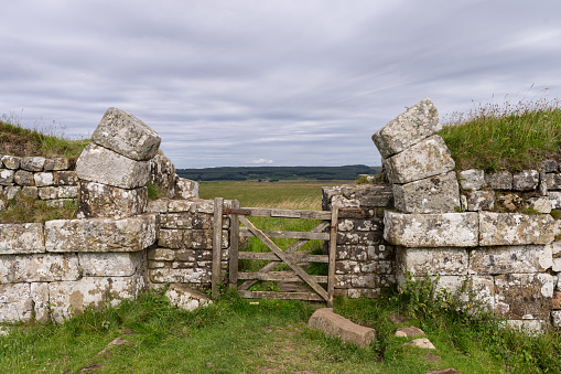 entrance arch at Milecastle 37 along Hadrian's Wall path near Housesteads, Northumberland, UK