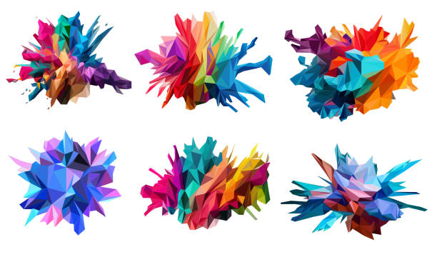 bildbanksillustrationer, clip art samt tecknat material och ikoner med set multi color paint splash isolated on white background polygon vector - färgbild