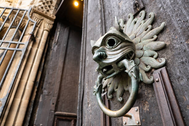 elaborate door knocker (Sanctuary Knocker) on the main entry door to Durham Cathedral, Durham, UK