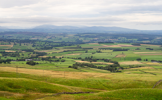 looking across the Cumbrian countryside from the North Pennines Area of Outstanding Natural Beauty (AONB), UK