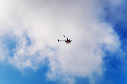 Helicopter flys above Rio de Janeiro in Brazil.