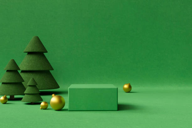 istock Green Christmas Background With Felt Christmas Trees And Ornaments 1751110704