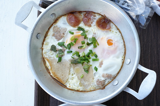 Pan-fried eggs, breakfast for tourists