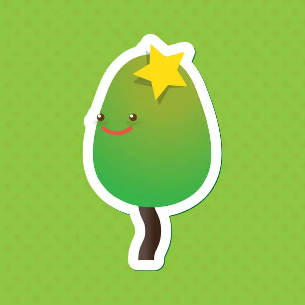 Vector illustration of Christmas Tree Face Icon