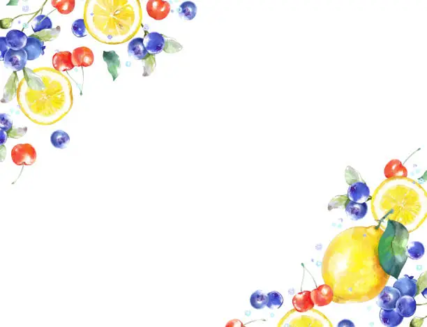 Vector illustration of Watercolor Fruits Background Material.