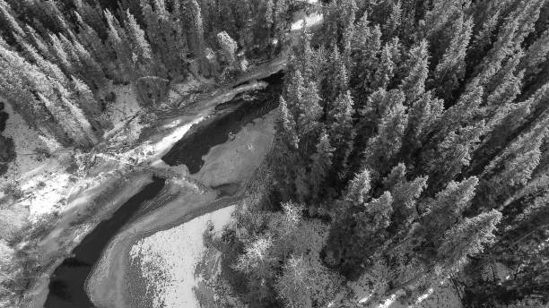 The landscape begins to transform from Fall to Winter. I’ve begins to form on the trees and along the water’s edge. Before long the landscape will be snowy white. The view of the creek from a drone is stunning.