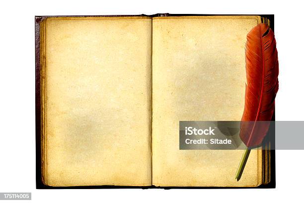 Old Notebook And Quill With Clipping Path Stock Photo - Download Image Now - Clipping Path, Color Image, Copy Space