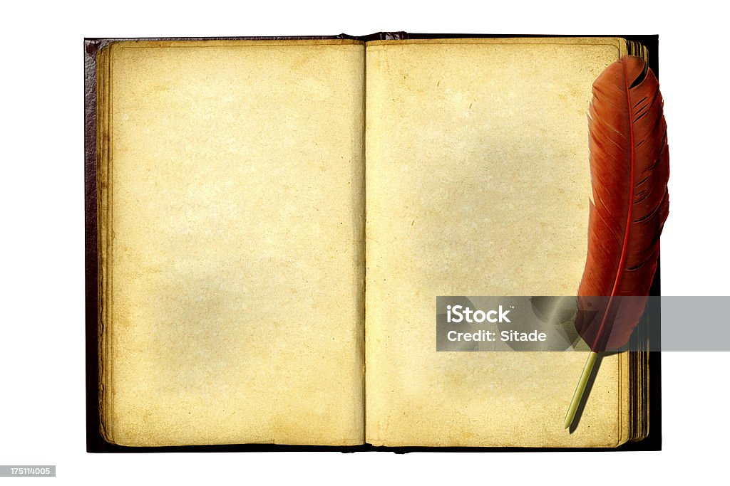 Velho caderno e Quill com Traçado de Recorte - Foto de stock de Antigo royalty-free