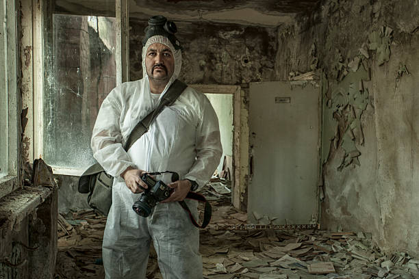 photographer at work in chernobyl - nuclear monitoring bildbanksfoton och bilder