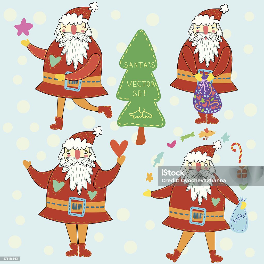 Santa Set A set of cute Santas performing different tasks and other additional christmas design elements. Adult stock vector