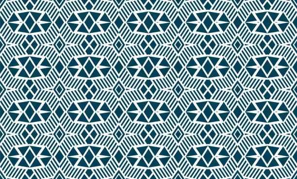 Vector illustration of abstract seamless pattern design template in horizontal layout. multisize of triangle shape use combination white and blue colors.