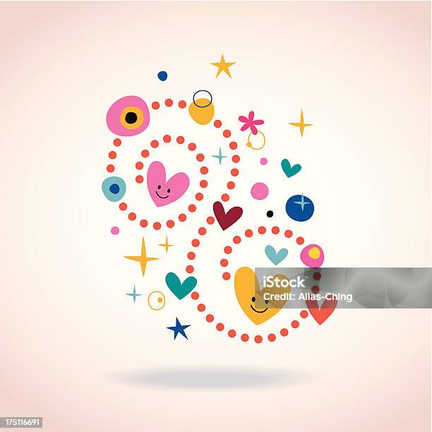 Retro Abstract Art Illustration With Cute Hearts Stock Illustration - Download Image Now - 1950-1959, 1960-1969, Abstract