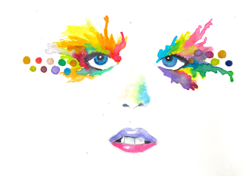 An abstract watercolor drawing of a woman's face.