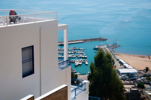 View from Sidi Bou Said to the Marina Harbour, Tunisia