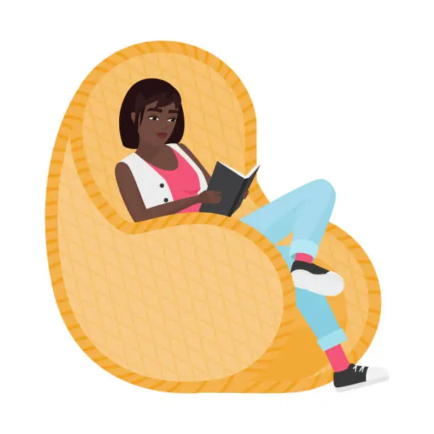 Vector illustration of Hipster black girl relaxing in armchair