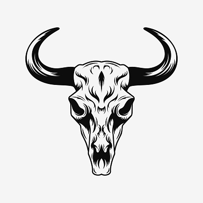 Cow skull. Black and white silhouette. Vector illustration EPS10