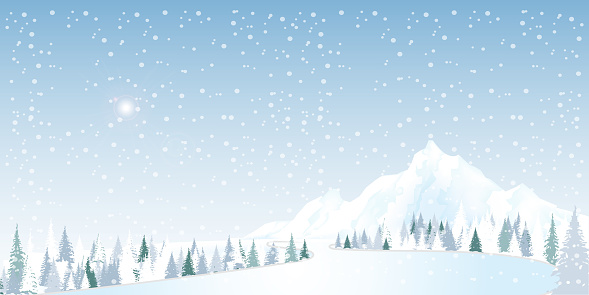 Snowy winter road in a mountain forest. Beautiful winter landscape.vector illustration.