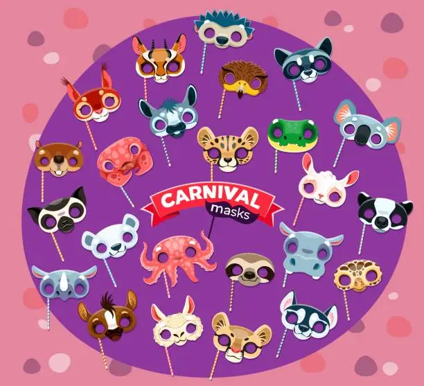 Vector illustration of Cartoon animal carnival party masks or costumes