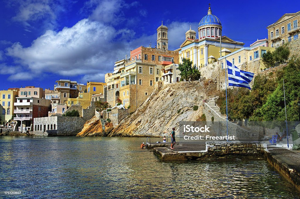 Syros isand, Greece view of beautiful Ermoupoli town Architecture Stock Photo