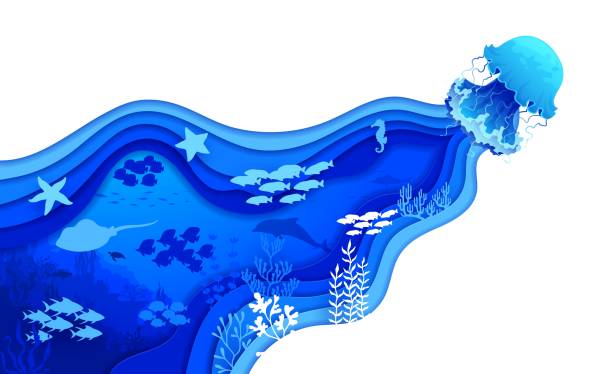 istock Blue jellyfish, sea paper cut underwater landscape 1751208973