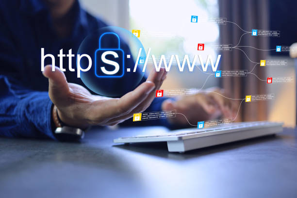 Website developer Website developer holding security https www domain type for secure to increase security level. Encrypted communication protocol using Asymmetric Algorithm. hypertext stock pictures, royalty-free photos & images