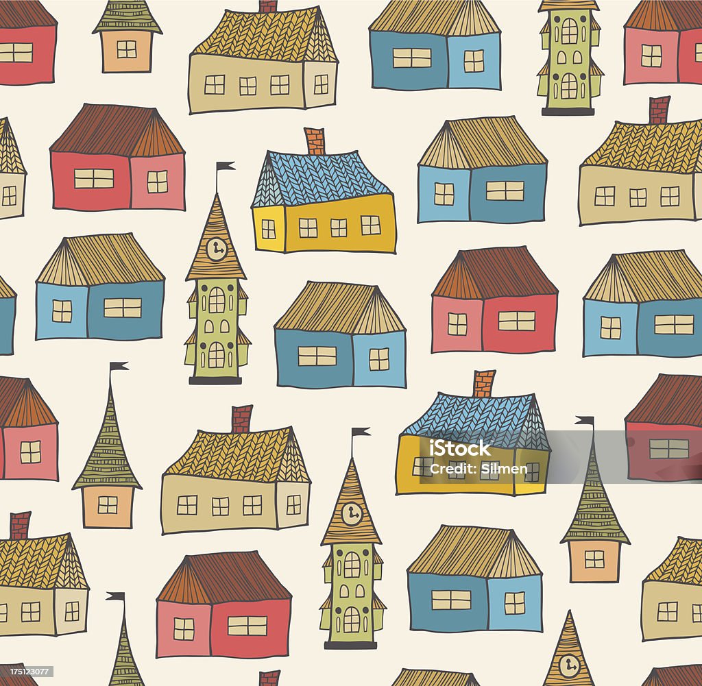 Nahtlose Muster mit dekorativer Häuser - Lizenzfrei Abstrakt Vektorgrafik