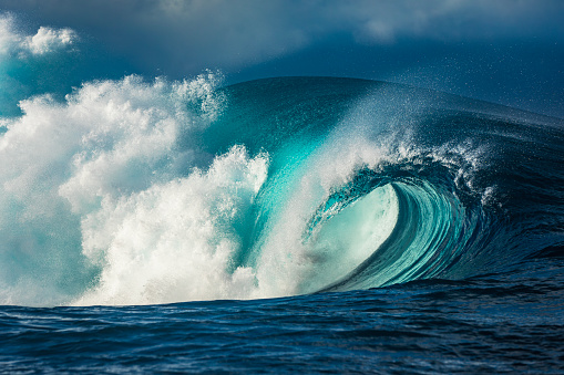 beautiful blue high dangerous waves at the atlantic ocean as nature background
